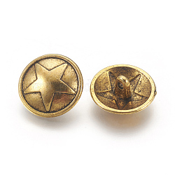 Stile tibetano bottoni con gambo lega,  cadmio& piombo libero, piatta e rotonda con stella, oro antico, 15x7mm, Foro: 2 mm