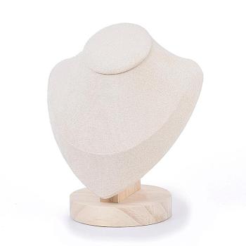 Necklace Bust Display Stand, with Wooden Base, Linen, 15x17cm