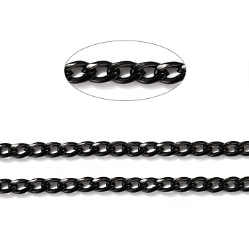 304 Stainless Steel Cuban Link Chains, Curb Chains, Twisted Chains, Unwelded, with Spool, Faceted, Electrophoresis Black, 5.5x3.8x1mm, about 32.8 Feet(10m)/roll