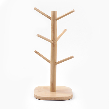 Muestra de pulsera de bambú, árbol de bastidor de taza de bambú, expositor de joyas multifuncional, burlywood, 16x16x35.5 cm