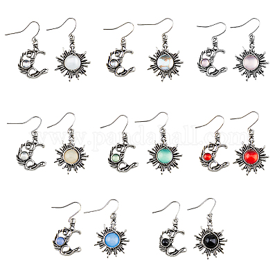 UNICRAFTALE 8 Paia Orecchini Pendenti Sole E Luna, 8 Colori, In Vetro Opale, Asimmetrici, Boho Vintage Per Donna