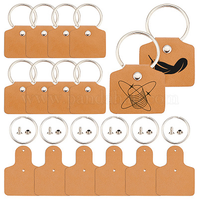 OLYCRAFT 16pcs Leather Key Fob Kit 1.5mm Thick Rectangle Blank Leather Key Chain Kit with Rivets and Key Rings Blank Key Fobs DIY Blank Keychain