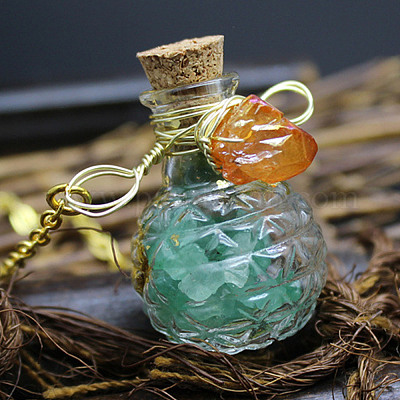 Wholesale Natural Green Aventurine Chips Perfume Bottle Necklace