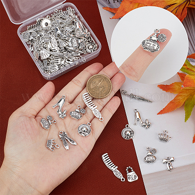 JIALEEY Wholesale Bulk Lots Jewelry Making Silver Charms Mixed Smooth  Tibetan Silver Metal Charms Pendants DIY