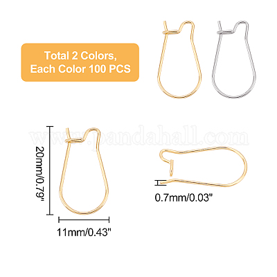 Wholesale DICOSMETIC 200pcs 20mm Golden and Stainless Steel Color Earring  Hooks Kidney Ear Wire Hypoallergenic Hoop Earrings for Jewelry Making 