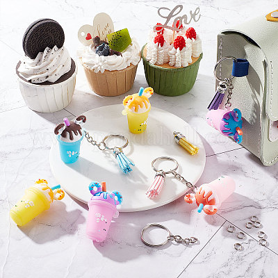  SUNNYCLUE 118Pcs Mini Cup Keychain Making Kit Including Faux  Suede Tassel Charms Milk Tea Cup Pendants Round Beads keyrings & Jump Rings  Jewellery findings for DIY Keychain Decor Making Crafting 