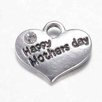 合金ラインストーンペンダント 言葉幸せな母の日と心 アンティークシルバー クリスタル 14x16x2mm 穴 2mmの通販 Jp Pandahall Com