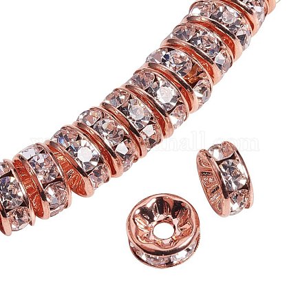 PandaHall About 50 Pcs 8mm Rose Gold Plated Brass Rondelle Beads Straight Edge Crystal Rhinestone Spacer Charm Bead for Jewelry Making RB-PH0001-05RG-NF-1