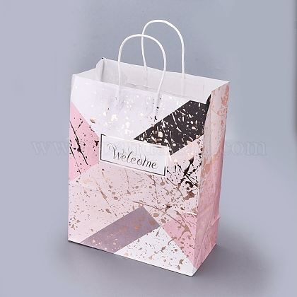 ハンドル付き長方形クラフト紙袋 ショッピングバッグ グッズバッグ 贈り物 パーティーバッグ ピンク 25 5x33x12 5cmの通販 Jp Pandahall Com