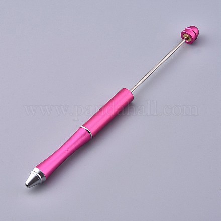 プラスチック製のビーズのペン  シャフト黒インクボールペン  DIYペンの装飾用  濃いピンク  157x10mm  中棒：2mm AJEW-L082-B10-1