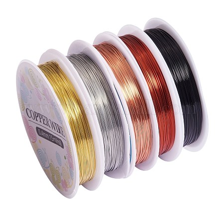 5 Rolls 5 Colors Round Copper Jewelry Craft Wire CWIR-SZ0001-01-1