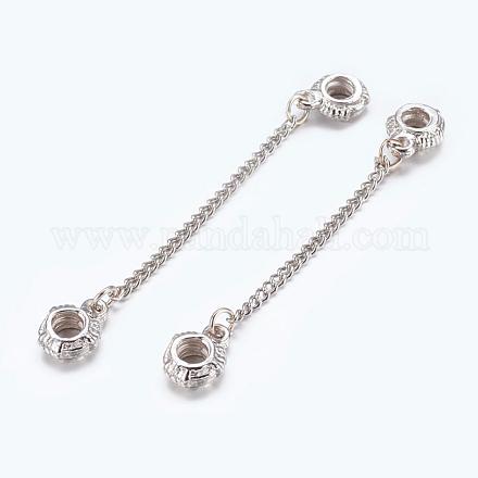 Perles rondelles européennes en alliage de platine avec chaînes de sécurité X-BSACH264-1