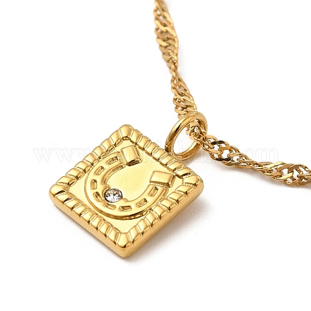 Clear Cubic Zirconia Square with Arch Pendant Necklace with Singapore Chains NJEW-P273-01G-1