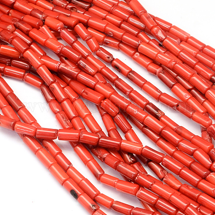 Dyed Natural Red Coral Tube Bead Strands CORA-Q026-33A-02-1