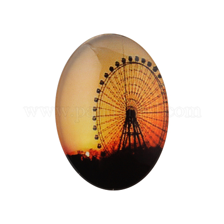 Ferris thème de roue ornements décorations verre cabochons de dos plat ovale X-GGLA-A003-20x30-DD18-1