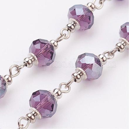 Faceted Glass Handmade Beaded Chains AJEW-JB00299-01-1