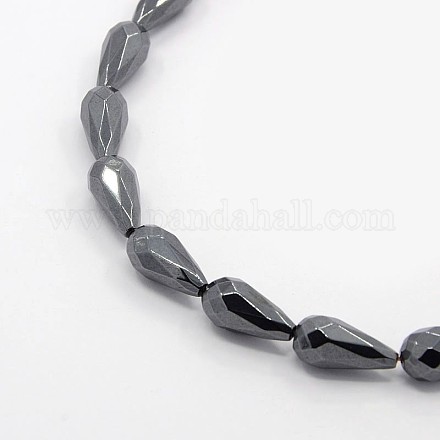Grade A Non-magnetic Synthetic Hematite Faceted Teardrop Beads Strands G-M045-16x8mm-05-1