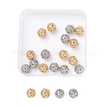 20 pièces 2 couleurs perles en filigrane de laiton KK-PH0002-52-1
