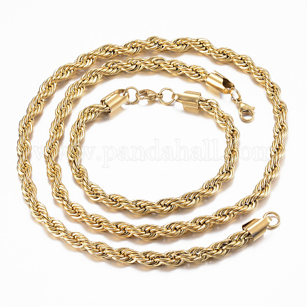 304 Stainless Steel Chain Necklaces and Bracelets Jewelry Sets SJEW-L186-01G-1