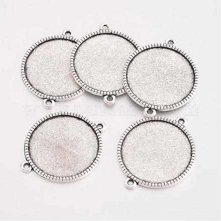 Tibetan Style Alloy Flat Round Cabochon Connector Settings TIBE-Q038-001G-AS-RS-1