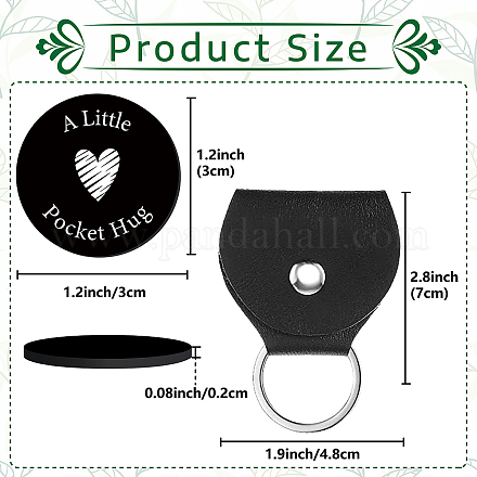 CREATCABIN 1 Set A Little Pocket Hug Token Heart Pattern Long Distance Relationship Keepsake Keychain Stainless Steel Double Sided with PU Leather Keychain Gift for Family Friends 1.2Inch(Black) AJEW-CN0001-21W-1