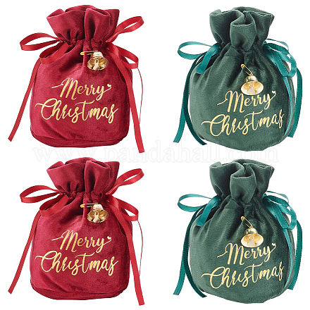 BENECREAT 4Pcs 2 Colors Drawstring Christmas Bags TP-BC0001-03-1
