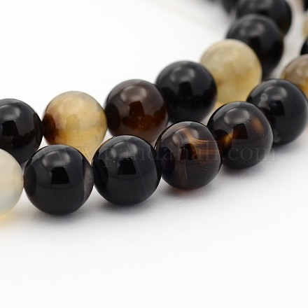 Dyed Black Agate Round Bead Strands G-P070-22-8mm-1