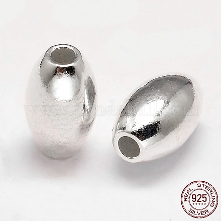 楕円形の925の純銀製のビーズ  銀  10x6mm  穴：2mm  約35個/20g STER-F012-19D-1