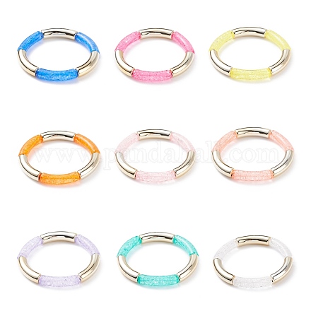 9 pièces 9 couleur bonbon couleur acrylique tube incurvé gros bracelets extensibles ensemble pour les femmes BJEW-JB08135-1
