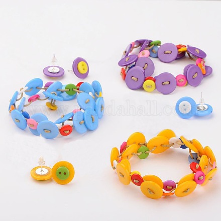 Resin Flat Round Button Jewelry Sets: Bracelets/Necklaces & Ear Studs SJEW-JS00793-1