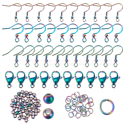 PH PandaHall 120pcs Rainbow Color Earring Making Kit 3 Sizes Fish Hook Ear Wire with Loop 304 Stainless Steel French Earring Hooks Lobster Claw Clasps Jump Rings Spacer Beads for Jewelry Making DIY-PH0010-53-1