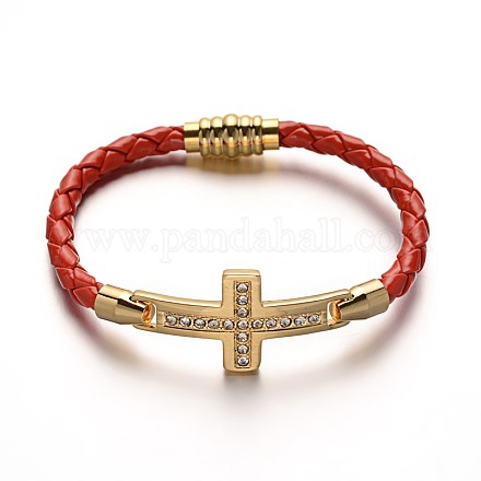 Bracelets à maillons croisés latéraux avec cordon en cuir PU unisexe X-BJEW-L500-08A-1