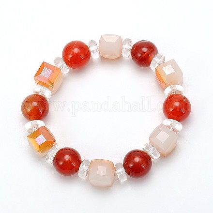 Bracelets extensibles avec perles en agate naturelle X-BJEW-L428-11-1