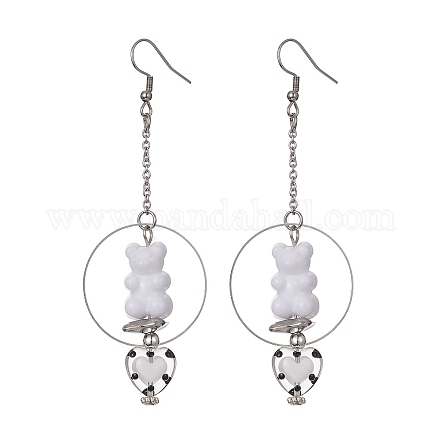 Boucles d’oreilles en acrylique ours et coeur de lampadaire EJEW-JE05416-02-1
