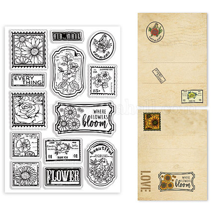 GLOBLELAND Vintage Flower Stamp Clear Stamps Retro Floral Postage Stamp Silicone Clear Stamp Seals for Cards Making DIY Scrapbooking Photo Journal Album Decoration DIY-WH0167-57-0111-1