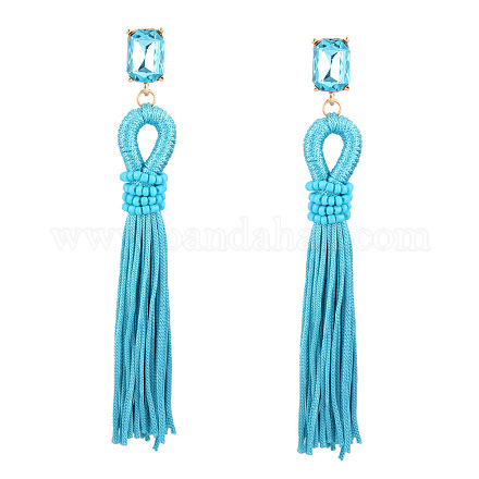 Trendy Women's Nylon Long Tassel Dangle Stud Earrings EJEW-N0020-017A-1