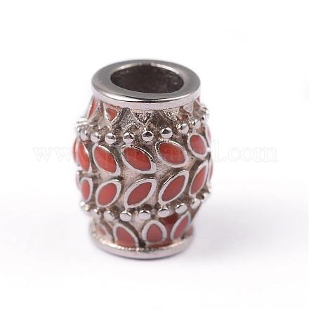 Column with Leaves 316 Stainless Steel Enamel European Large Hole Beads OPDL-F005-13GH-1