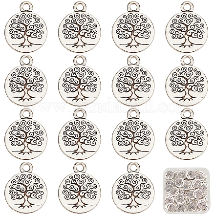 SUNNYCLUE 1 Box 60Pcs Tree of Life Charms Bulk Silver Tree Charm Tibetan Alloy Round Plant Charm for Jewellery Making Charms Supplies DIY Craft Necklace Bracelet Earring Crafting Women Beginners Adult TIBEP-SC0002-10-1