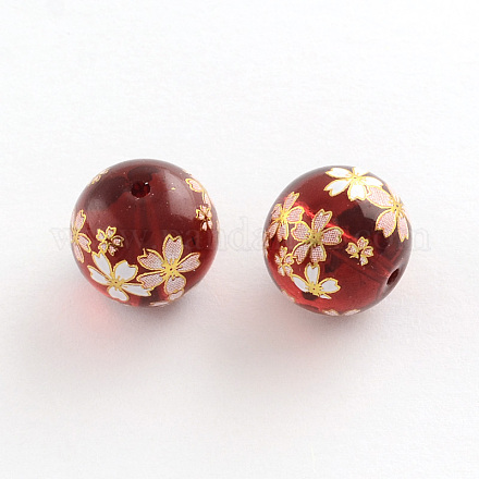 Perles rondes en verre transparent avec motif de fleur GFB-R004-14mm-R12-1