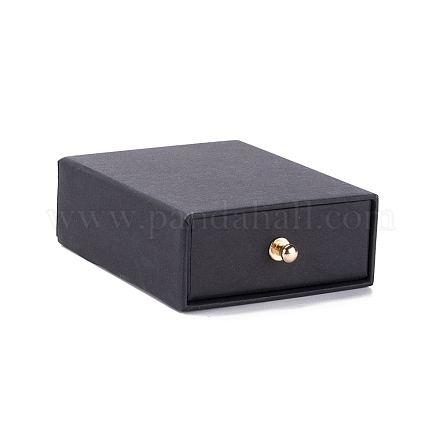 長方形の紙の引き出しジュエリーセットボックス  真鍮製リベット付き  ピアス用  指輪とネックレスのギフト包装  ブラック  7x9x3cm CON-C011-02B-1
