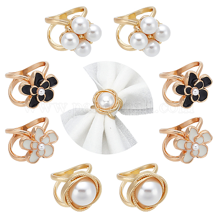 Wadorn 8 pièces 4 styles en plastique imitation perle et émail fleur écharpe boucle anneaux ensemble AJEW-WR0001-73-1
