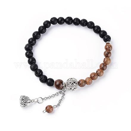 Natural Lava Rock Beads Charm Bracelets BJEW-JB03396-01-1