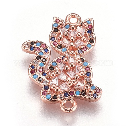 Eco-Friendly Brass Micro Pave Cubic Zirconia Kitten Links connectors ZIRC-F087-04RG-RS-1