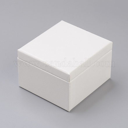 ライトカバー紙ジュエリーペンダントボックス  糊付き  ディアスキンリントおよびカートン  正方形  ゴールドカラー  ホワイト  9.2x8.5x6.1cm OBOX-G012-03B-1