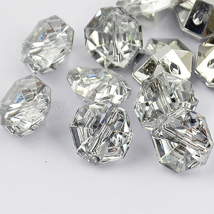 2-Hoyo botones de octágono de acrílico Diamante de imitación de Taiwán BUTT-F016-15mm-02-1