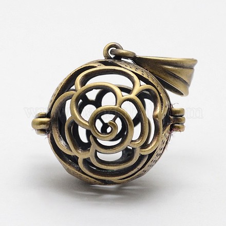 Filigree Round with Flower Brass Harmony Cage Pendants KK-N0093-05AB-RS-1