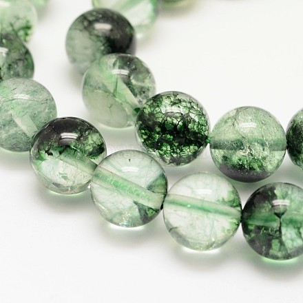 Chapelets de perles de quartz craquelées naturelles rondes et teintées G-K084-6mm-04B-1
