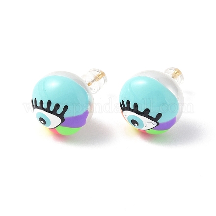 Natural Shell Eye Stud Earrings with Enamel EJEW-G334-05B-1