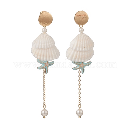 Orecchini pendenti con conchiglia a spirale naturale e perle di conchiglia EJEW-TA00220-1