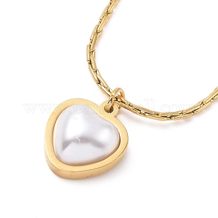 Plastic Imitation Pearl Heart Pendant Necklace NJEW-A004-09G-1